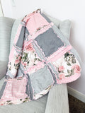 Pink Floral Blanket | Baby Girl Crib Bedding | Toddler Rag Quilt | Shabby Chic Patchwork Throw | Handmade Pastel Comforter - A Vision to Remember