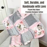 Pink Floral Blanket | Baby Girl Crib Bedding | Toddler Rag Quilt | Shabby Chic Patchwork Throw | Handmade Pastel Comforter - A Vision to Remember