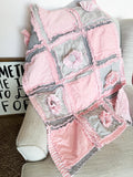 Baby Girl Rag Quilt | Pink Floral Crib Bedding | Ruffle Flower Blanket | Shabby Chic Nursery Gift - A Vision to Remember