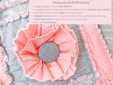 Baby Girl Rag Quilt | Pink Floral Crib Bedding | Ruffle Flower Blanket | Shabby Chic Nursery Gift - A Vision to Remember