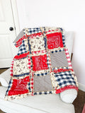 Cowboy Nursery Rag Quilt | Western Baby Blanket | Navy Tan Boy Bedding | Handmade Patchwork | Southwest Crib Comforter | Rustic Rodeo Decor - A Vision to Remember