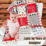 Cowboy Nursery Rag Quilt | Western Baby Blanket | Navy Tan Boy Bedding | Handmade Patchwork | Southwest Crib Comforter | Rustic Rodeo Decor - A Vision to Remember