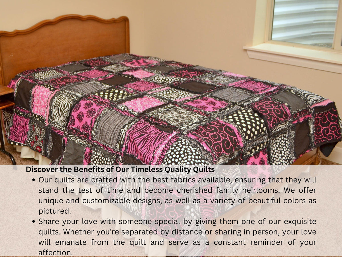 Gothic Bedding Homemade Quilts, Queen Size Quilts, Lap Quilts Handmade Quilts, Teen Girl Room Decor | Hot Pink Black King, Queen, Full Twin - A Vision to Remember