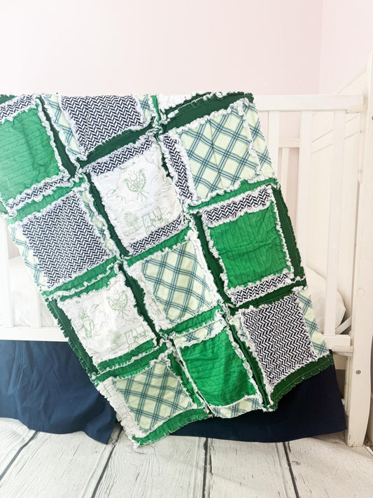 Golf Themed Baby Quilt | Green Rag Blanket for Nursery | Sports Crib Bedding | Toddler Boy Shower Gift | Handmade Patchwork Throw - A Vision to Remember