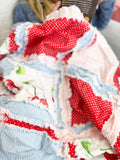 Red Cherries Girl Rag Quilt | Cherry Red, Pastel Pink, Light Blue Baby Girl Crib Bedding | Baby Girl Quilt - A Vision to Remember