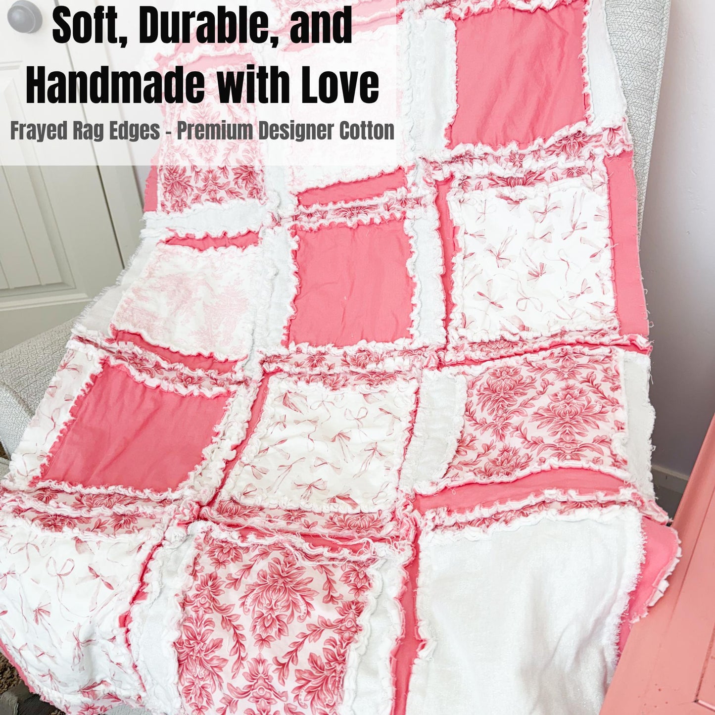 Pink Bows Crib Bedding for Girls | French Toile Baby Girl Rag Quilt - A Vision to Remember