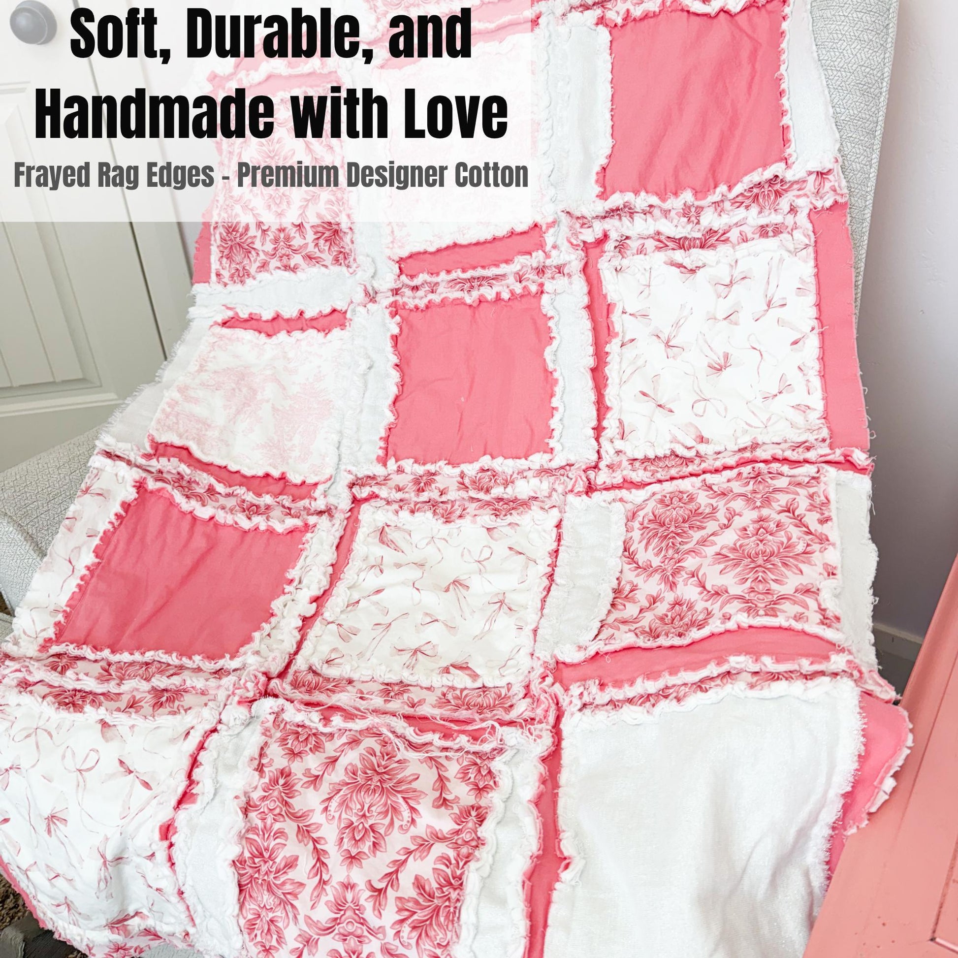 Pink Bows Crib Bedding for Girls | French Toile Baby Girl Rag Quilt - A Vision to Remember