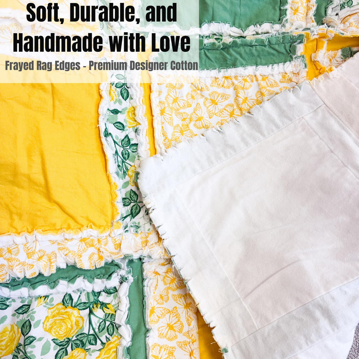 Yellow Green Floral Baby Rag Quilt | Sunshine Nursery Blanket | Gender Neutral Crib Bedding | Handmade Flannel Quilt | Baby Shower Gift - A Vision to Remember