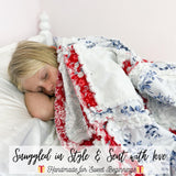 Valentines Rag Quilt | Red White Blue Floral Patchwork Blanket | SMALL Throw to Twin Bed Blanket | Farmhouse Bedding Gift - A Vision to Remember