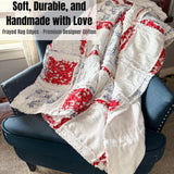 Valentines Rag Quilt | Red White Blue Floral Patchwork Blanket | SMALL Throw to Twin Bed Blanket | Farmhouse Bedding Gift - A Vision to Remember