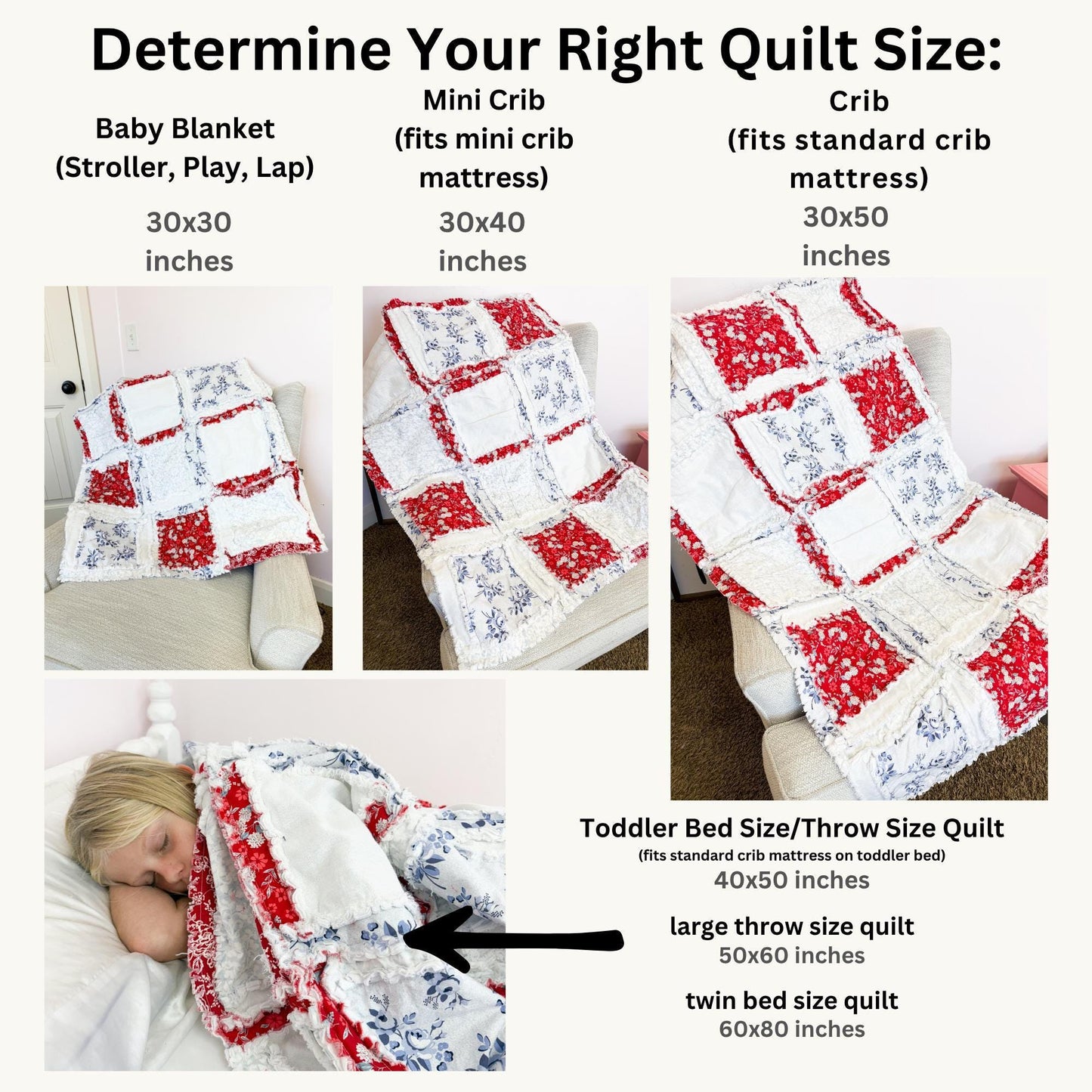 Valentines Rag Quilt | Red White Blue Floral Patchwork Blanket | SMALL Throw to Twin Bed Blanket | Farmhouse Bedding Gift - A Vision to Remember