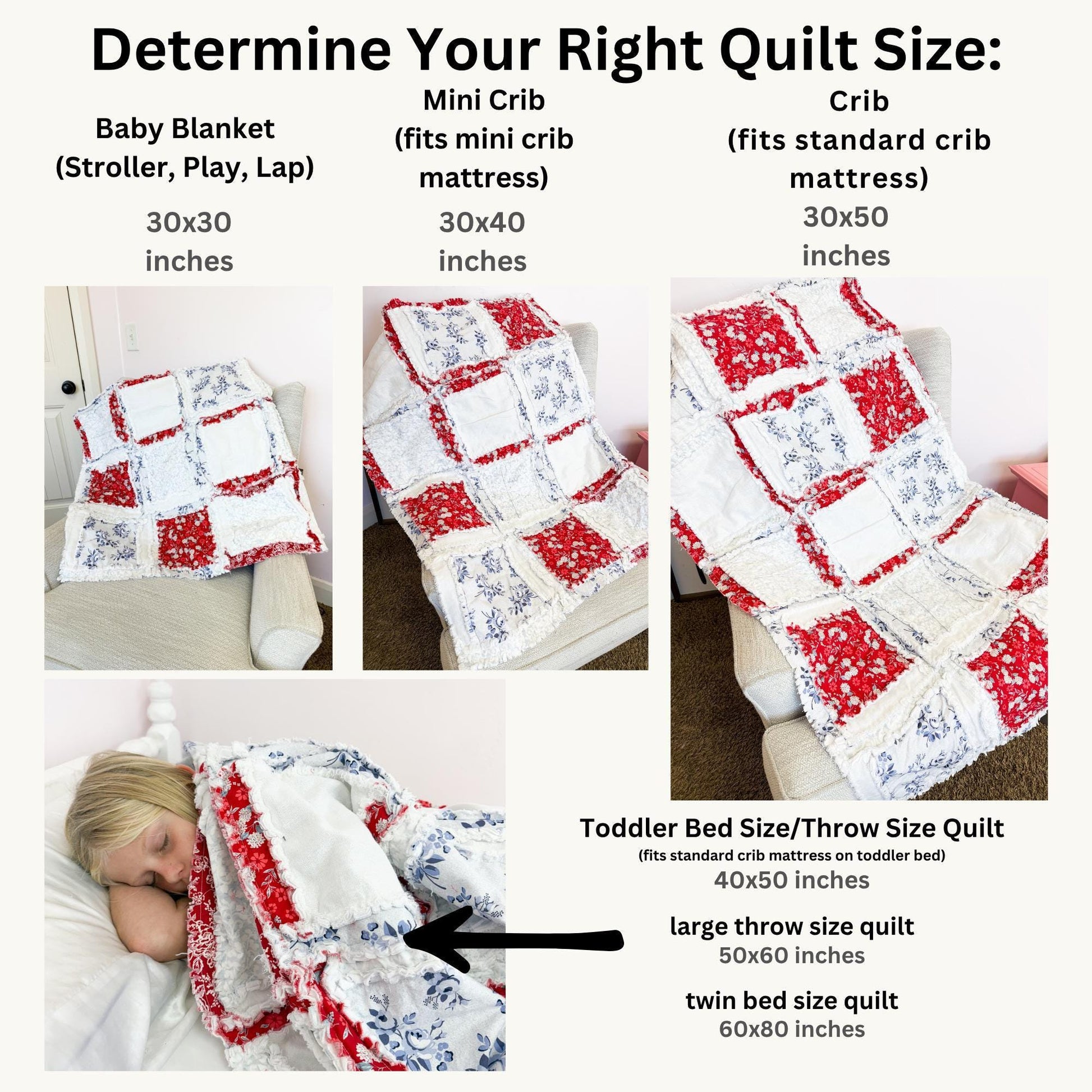 Valentines Rag Quilt | Red White Blue Floral Patchwork Blanket | SMALL Throw to Twin Bed Blanket | Farmhouse Bedding Gift - A Vision to Remember
