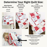 Valentines Rag Quilt | Red White Blue Floral Patchwork Blanket | SMALL Throw to Twin Bed Blanket | Farmhouse Bedding Gift - A Vision to Remember