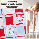 Red Cherries Girl Rag Quilt | Cherry Red, Pastel Pink, Light Blue Baby Girl Crib Bedding | Baby Girl Quilt - A Vision to Remember