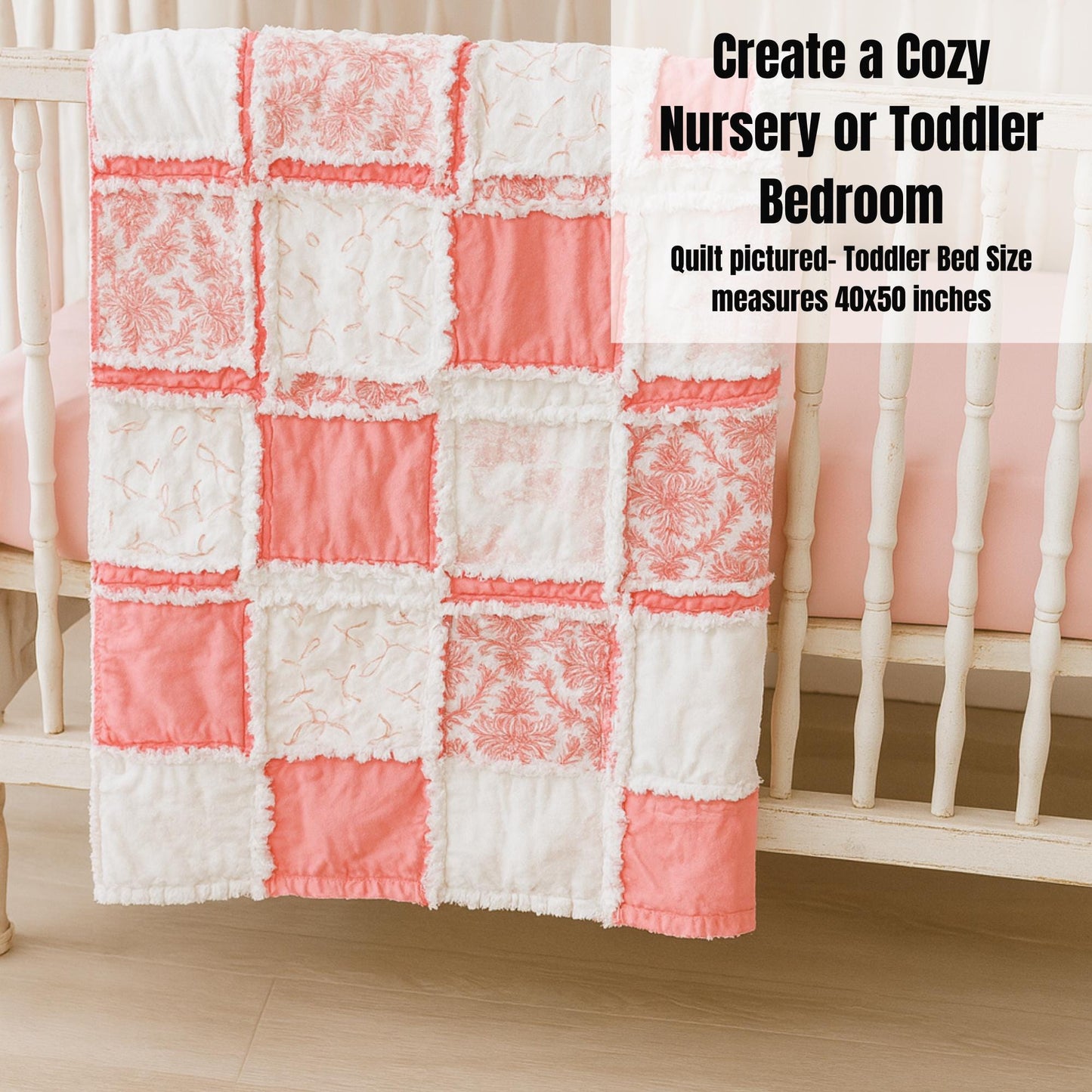 Pink Bows Crib Bedding for Girls | French Toile Baby Girl Rag Quilt - A Vision to Remember