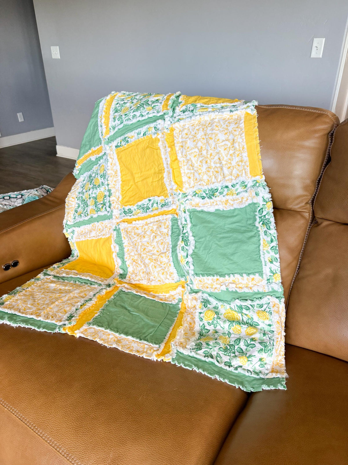 Yellow Green Floral Baby Rag Quilt | Sunshine Nursery Blanket | Gender Neutral Crib Bedding | Handmade Flannel Quilt | Baby Shower Gift - A Vision to Remember