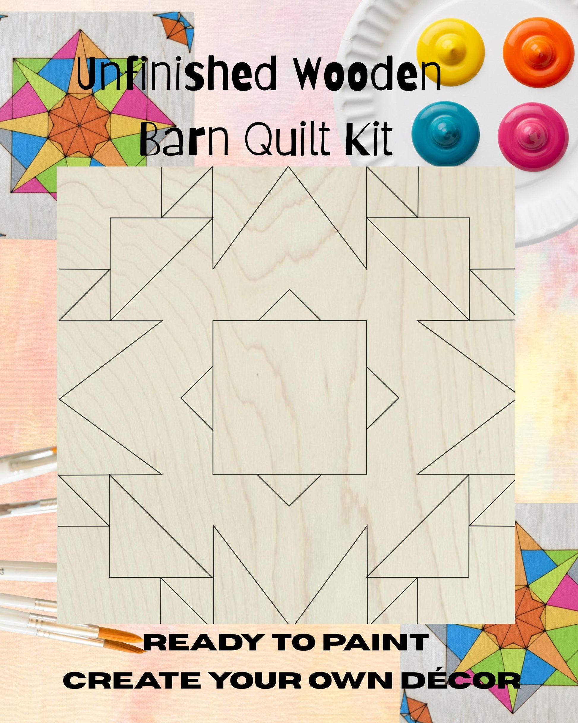 Boho Barn Quilt Wooden Paintable Crafts: Unfinished DIY Kit | Make & Takes Sip n Mingle Womens Party's |  DIY Barn Quilt Art | Quilted Wood - A Vision to Remember