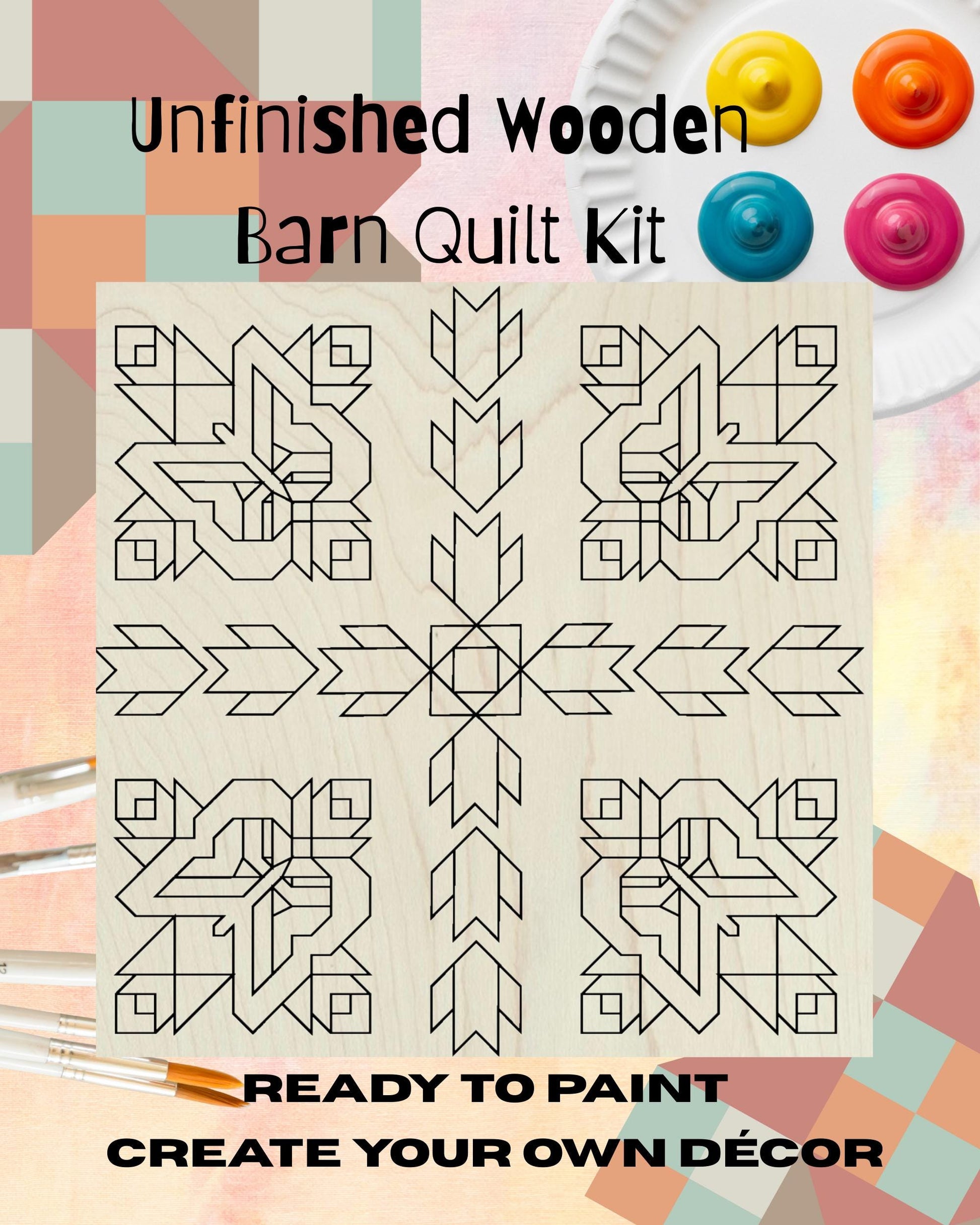 Butterfly Quilt Block Wood Kit: Unfinished DIY Barn Art Panel |  DIY Barn Quilt Art | Quilted Wood Blocks | Paint Your Quilt - A Vision to Remember