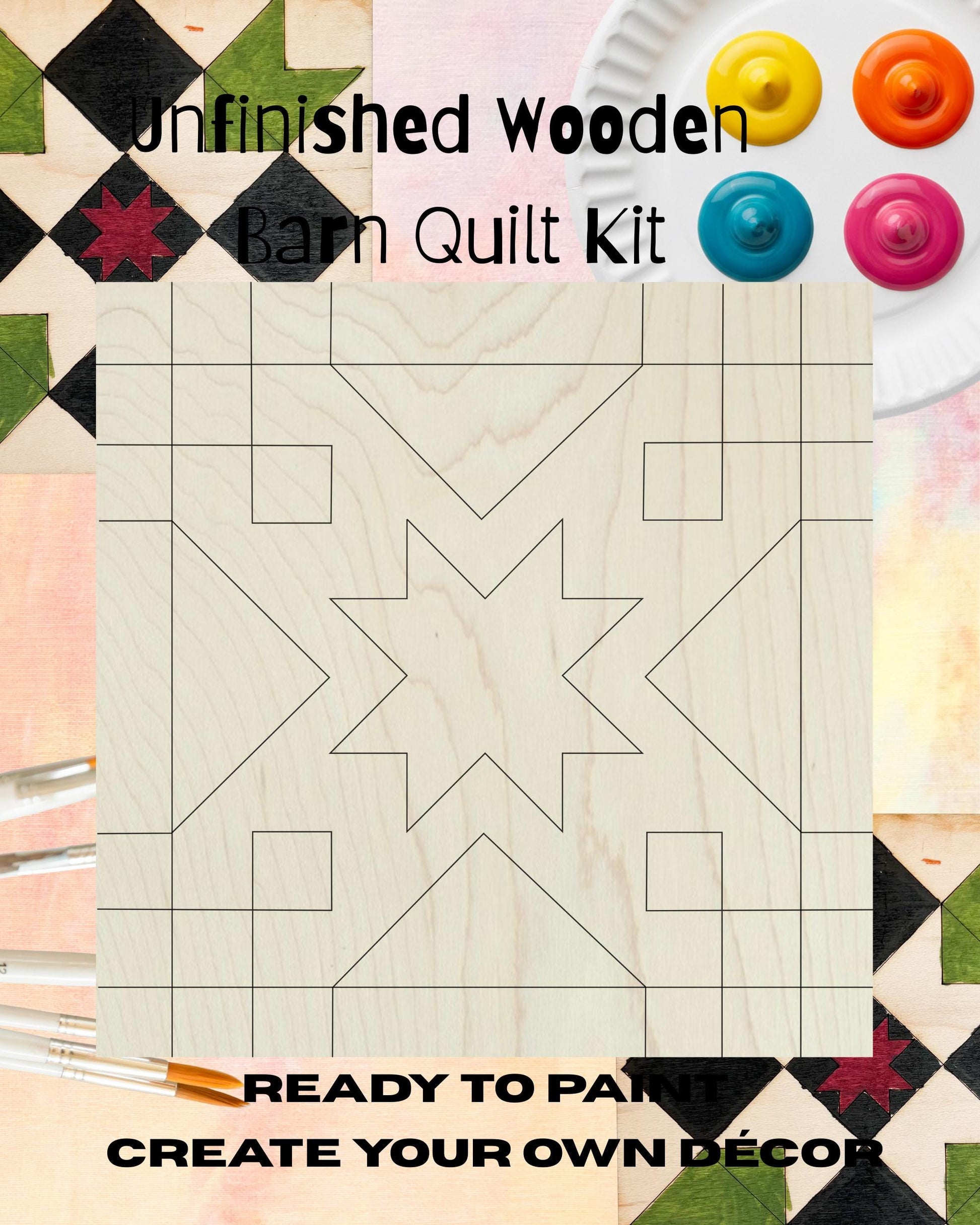 Star Barn Quilt Block: Cottage Chic DIY Kit for Adults |  DIY Barn Quilt Art | Quilted Wood Blocks | Paint Your Quilt - A Vision to Remember