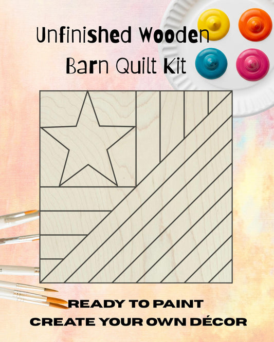 American Flag with Star Barn Quilt Block | Unfinished Wood DIY Kit | Multiple Sizes - A Vision to Remember