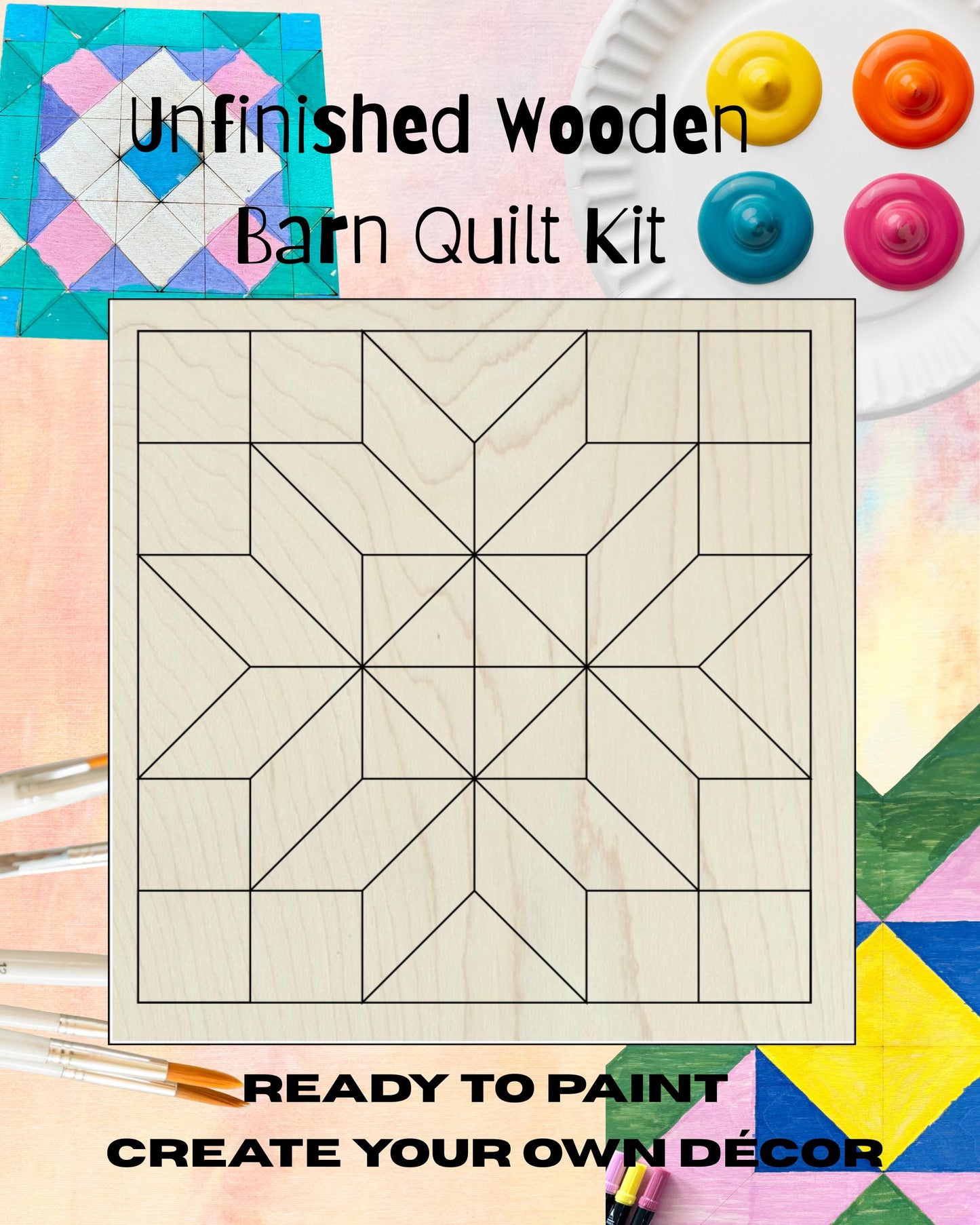 Diamond Flower Barn Quilt Block: Unfinished DIY Kit for Adults | Paint Party Kit Girls Night Craft DIY Barn Quilt Block Paintable - A Vision to Remember