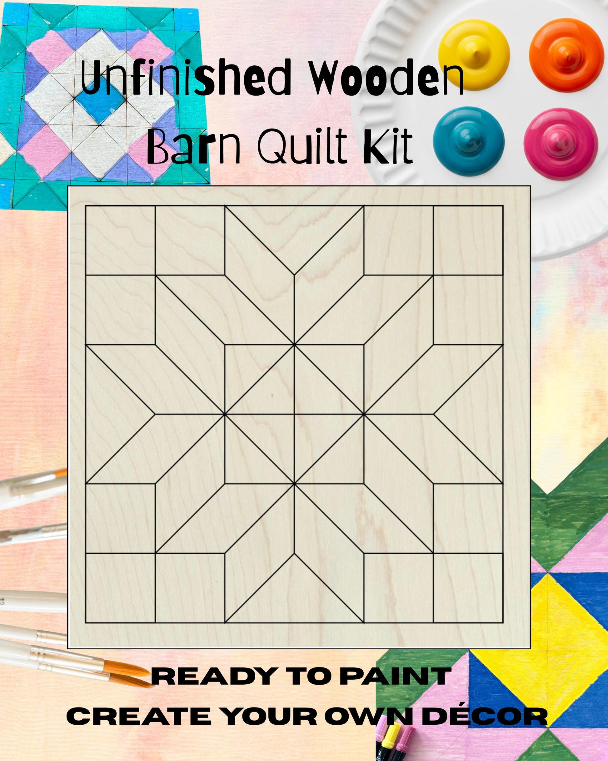 Diamond Flower Barn Quilt Block: Unfinished DIY Kit for Adults | Paint Party Kit Girls Night Craft DIY Barn Quilt Block Paintable - A Vision to Remember