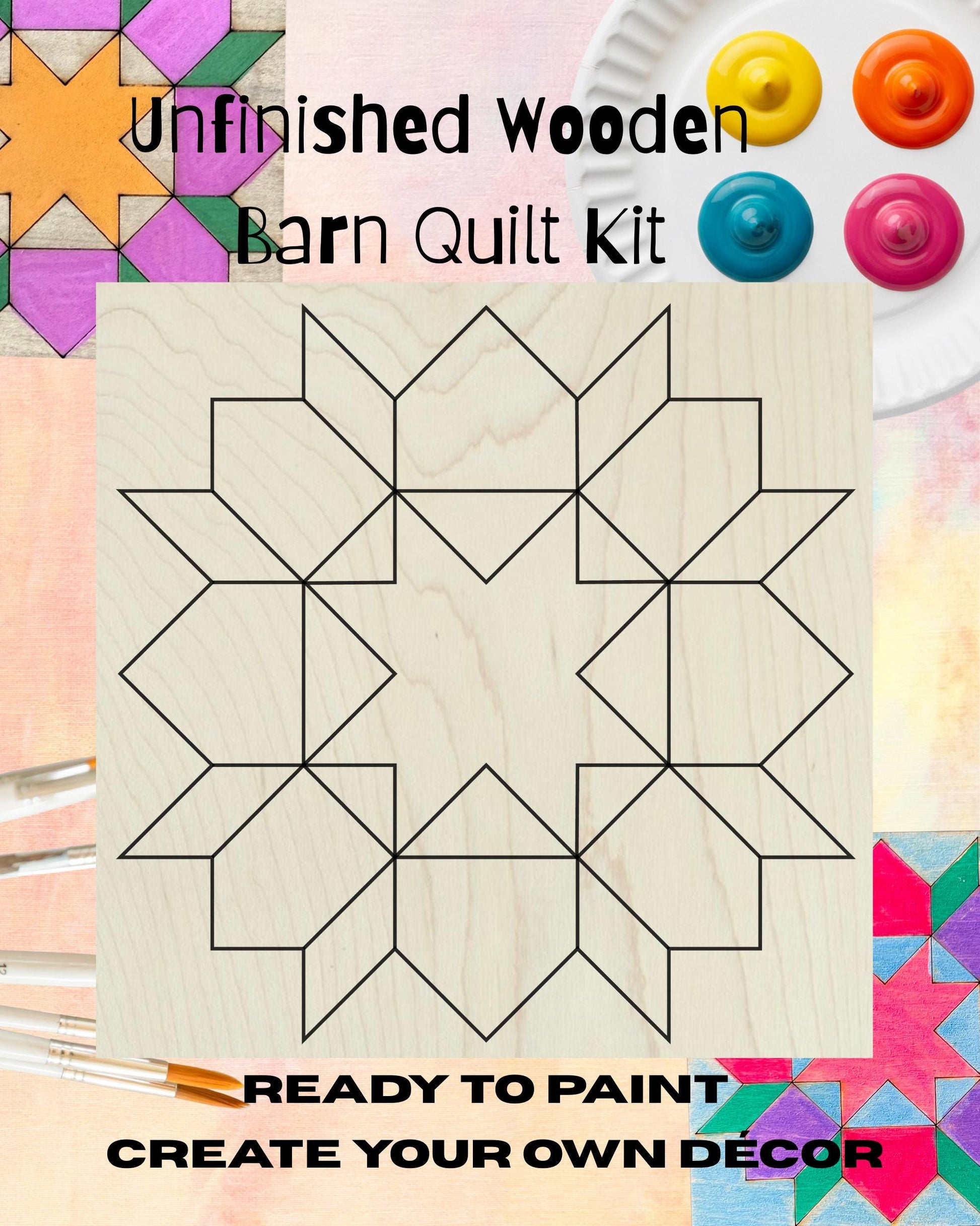 Star in a Flower Star Barn Quilt Block: Unfinished DIY Kit (Swoon) | Star in a Flower Barn Quilt Craft Kit Unfinished Beginner Sewing Room - A Vision to Remember