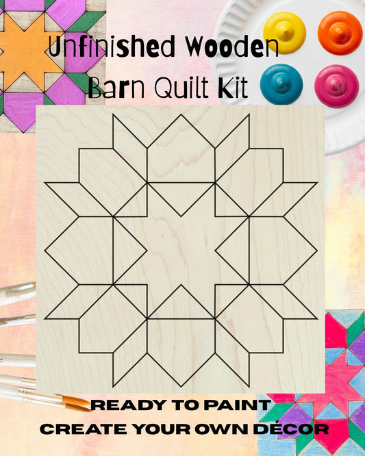 Star in a Flower Star Barn Quilt Block: Unfinished DIY Kit (Swoon) | Star in a Flower Barn Quilt Craft Kit Unfinished Beginner Sewing Room - A Vision to Remember