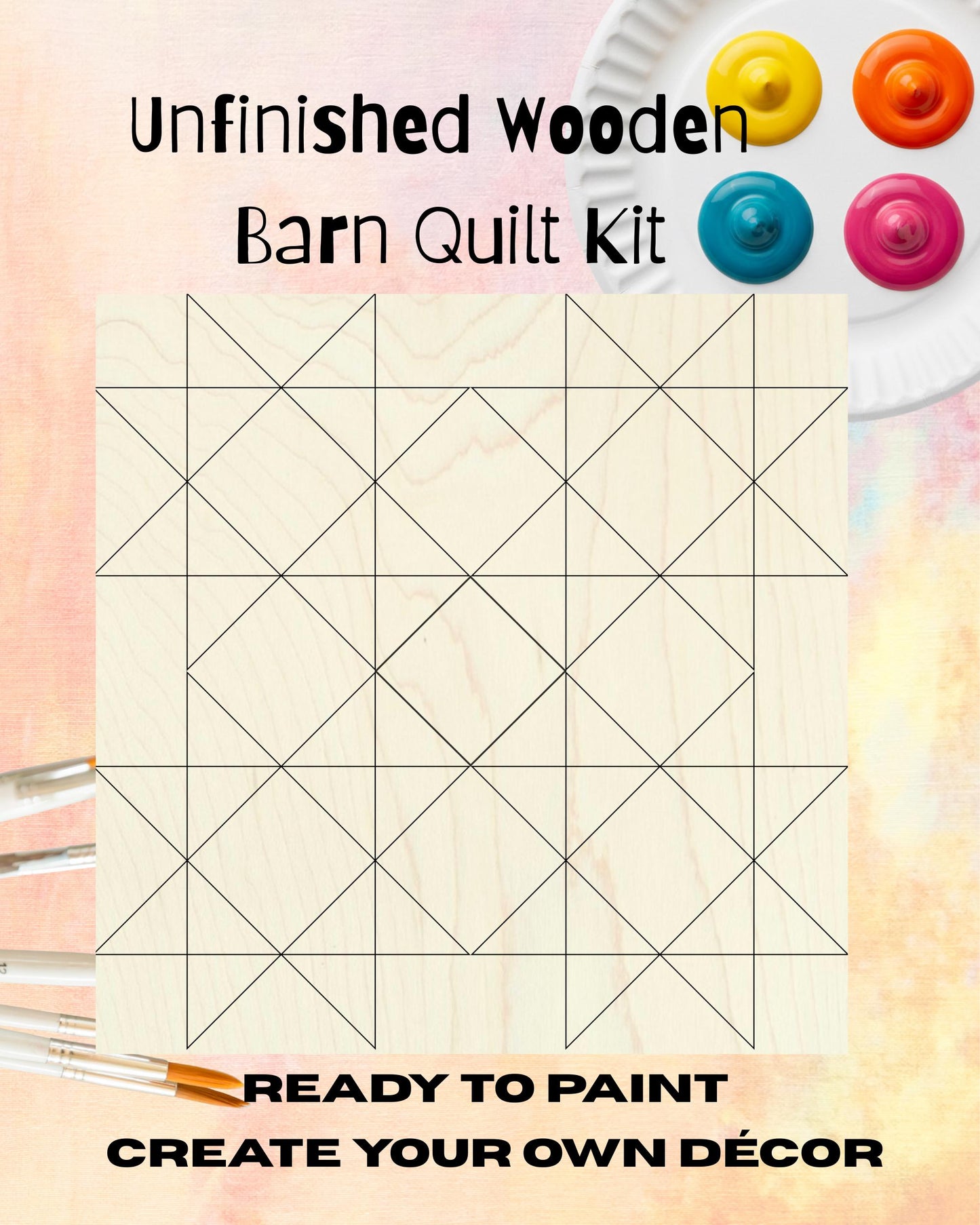 Unfinished Wooden Barn Quilt Block: HST Fun DIY Kit | DIY Kit for Women Paintable Wood Quilts - A Vision to Remember