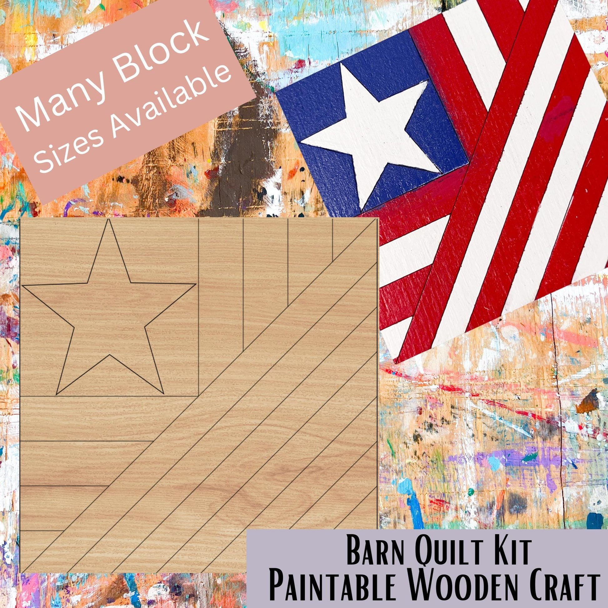 Flag & Star Wooden Barn Quilt Block: Unfinished DIY Craft Kit | 4th of July Americana Decor | Barn Quilt Sign DIY Kit for Women - A Vision to Remember