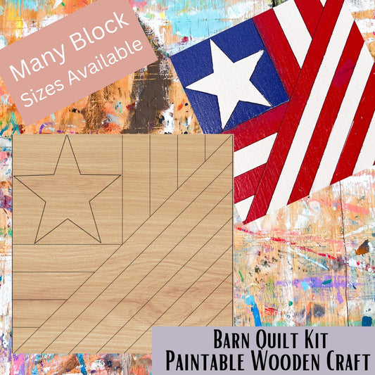Flag & Star Wooden Barn Quilt Block: Unfinished DIY Craft Kit | 4th of July Americana Decor | Barn Quilt Sign DIY Kit for Women - A Vision to Remember