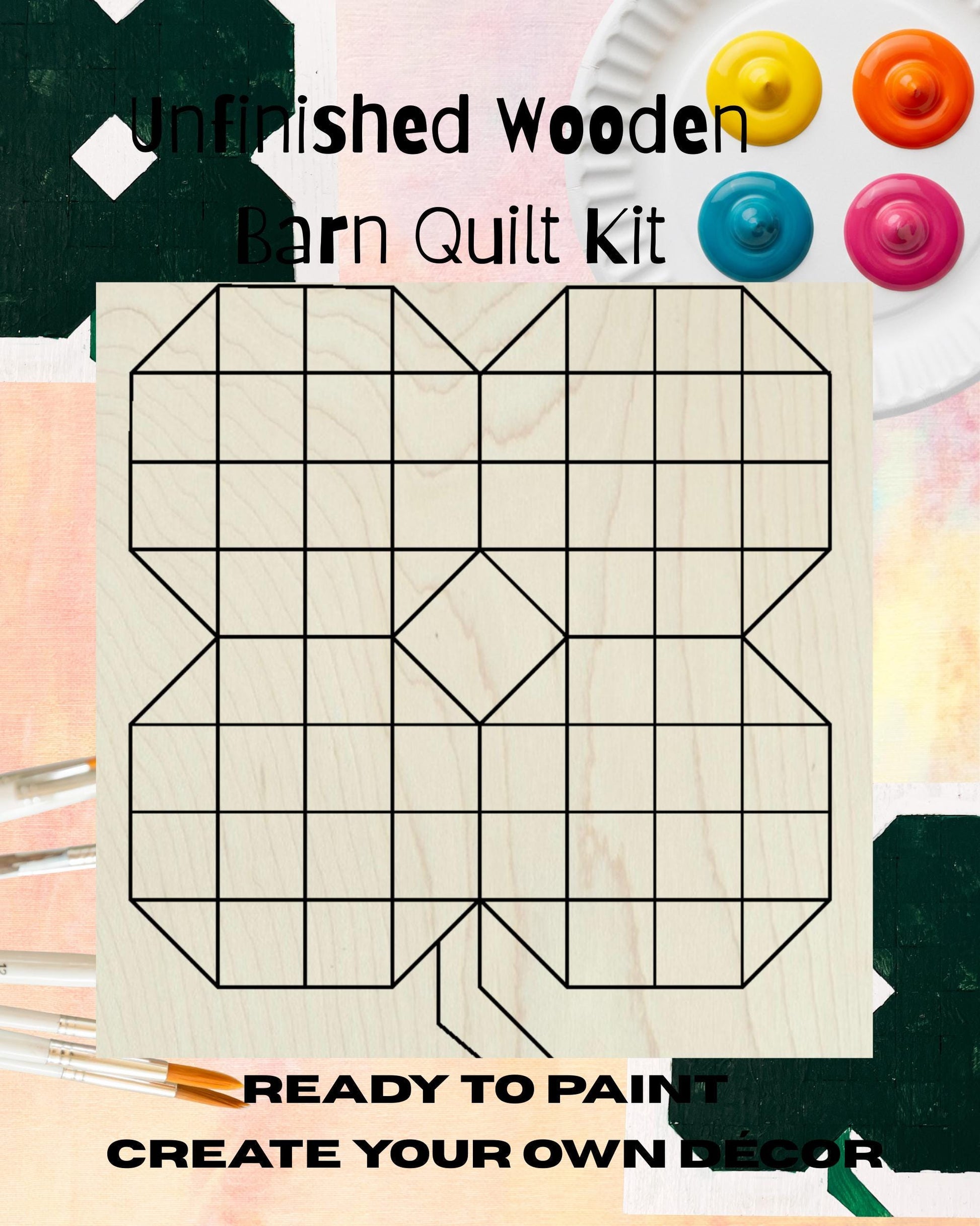4 Leaf Clover Wooden Barn Quilt Block: Spring DIY Kit | St Patricks Day Paintable Wall Art Crafts - A Vision to Remember