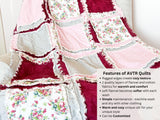 Floral Blanket Handmade Quilts for Sale, Baby Girl Rag Quilt, Baby Blanket to Queen Size Quilts, Baby Girl - A Vision to Remember
