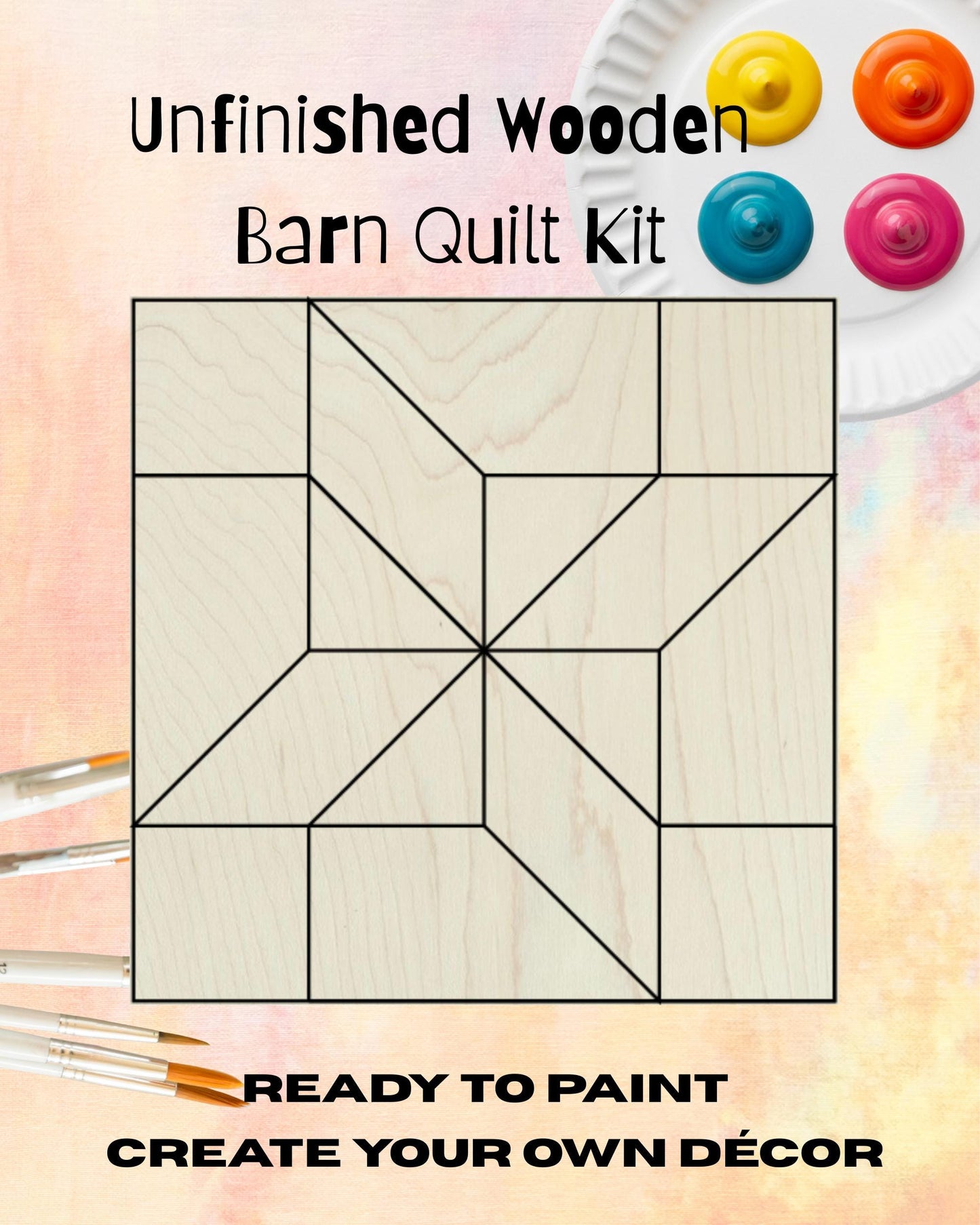 Friendship Star Kit Wooden Barn Quilt Block: Unfinished DIY Paintable Wall Art - A Vision to Remember