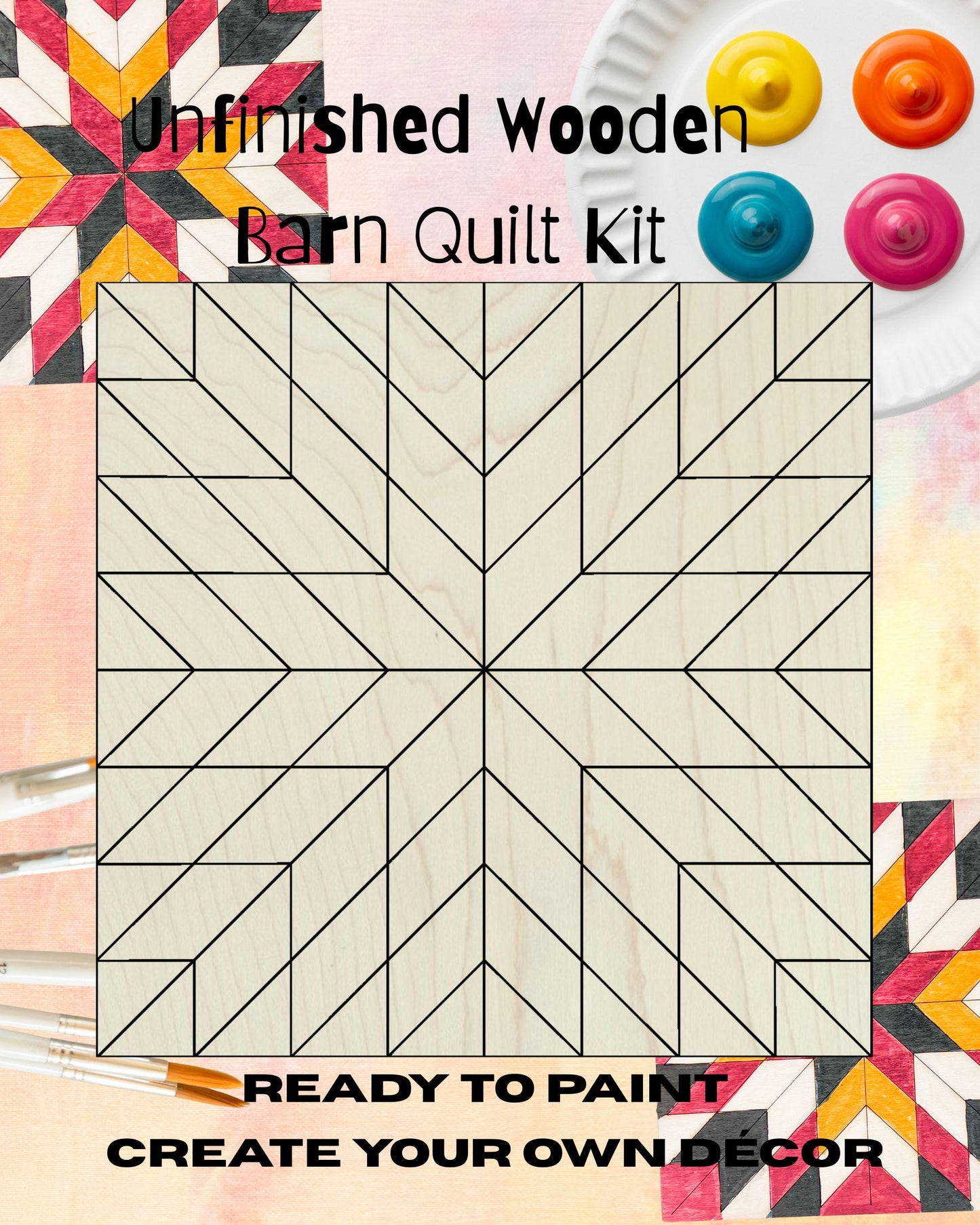 Large Wooden Star Barn Quilt Block: DIY Craft Kit | Barn Art Project DIY Wood Door Hanger | Group Painting Kit - A Vision to Remember