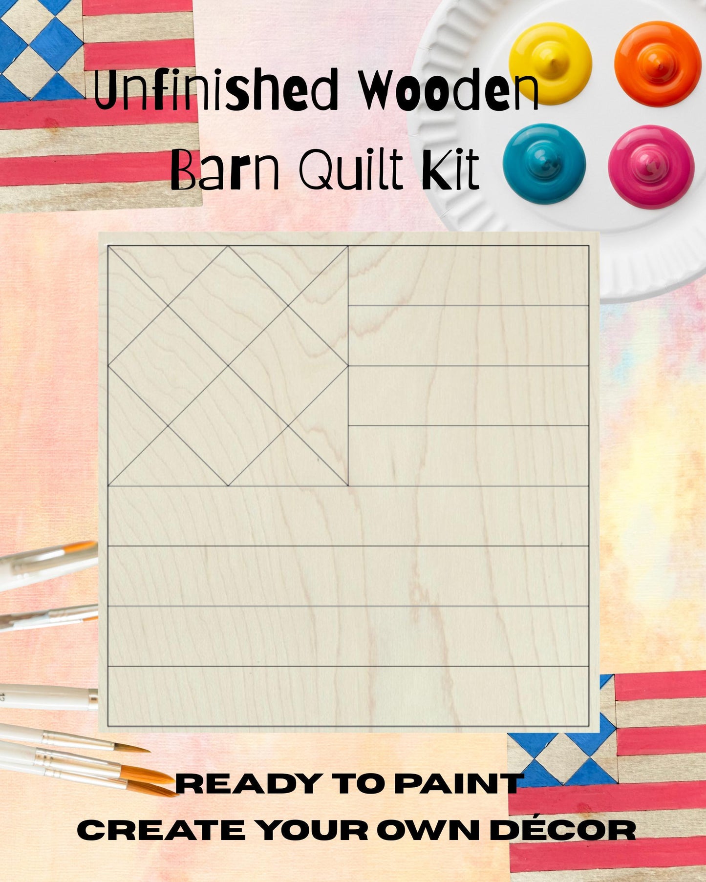 Hourglass Flag Barn Quilt Designs | Wooden Quilting Sign DIY Kit for Women | Unfinished Paint Project | Independence Day American Flags - A Vision to Remember