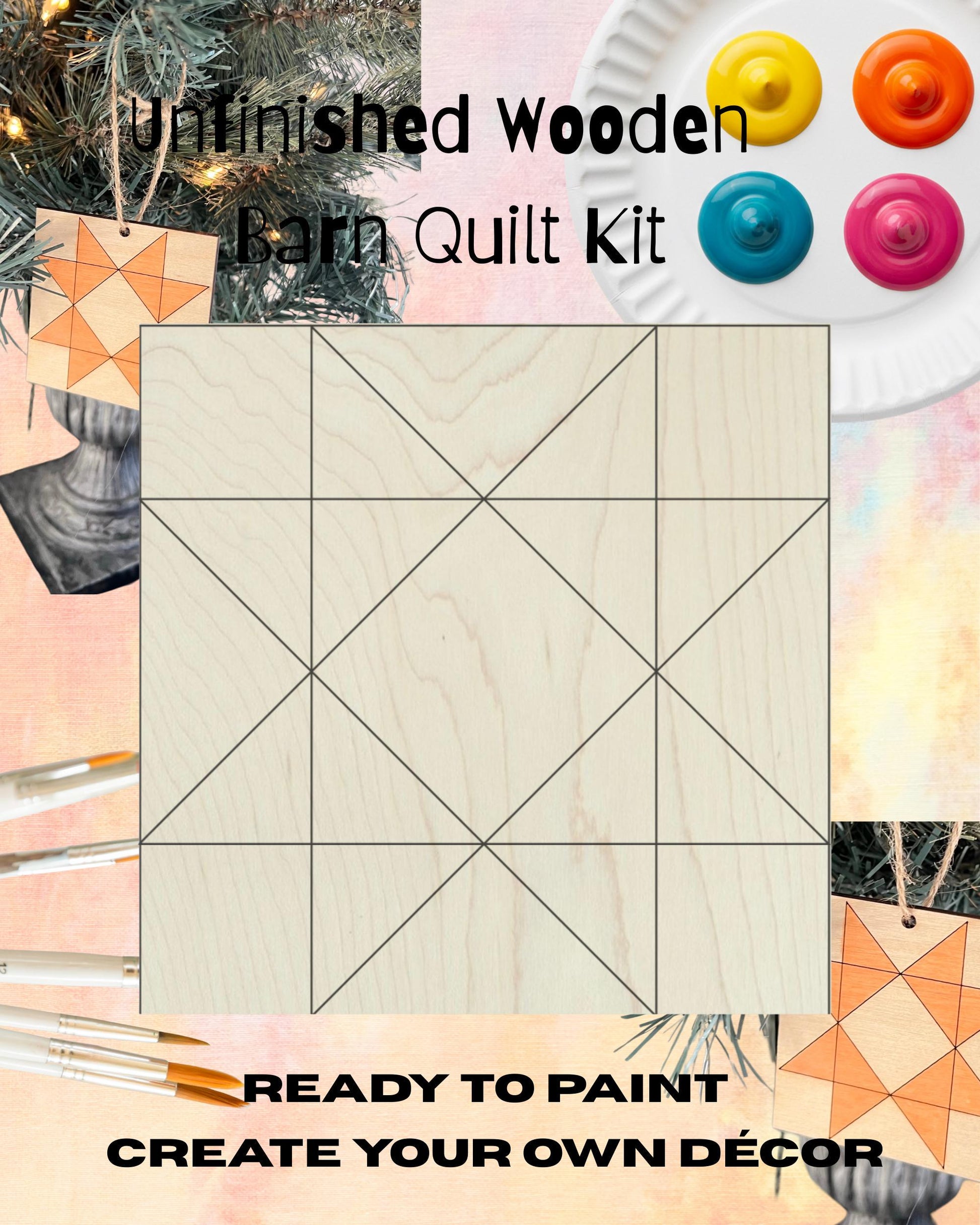 HST Star Wooden Barn Quilt Block: Unfinished DIY Kit | Hobby Sewing Room Paintable Wall Art - A Vision to Remember