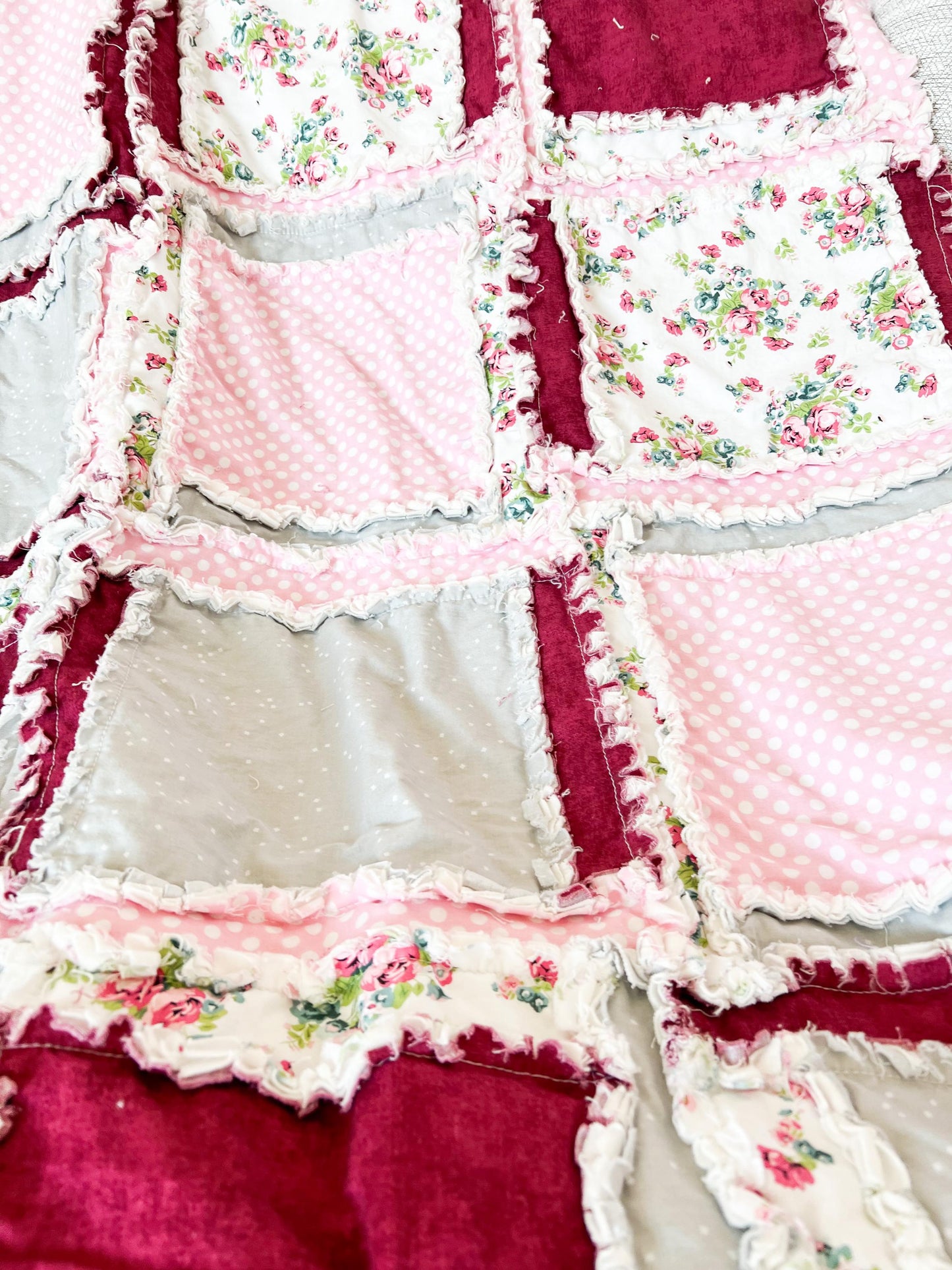 Floral Blanket Handmade Quilts for Sale, Baby Girl Rag Quilt, Baby Blanket to Queen Size Quilts, Baby Girl - A Vision to Remember