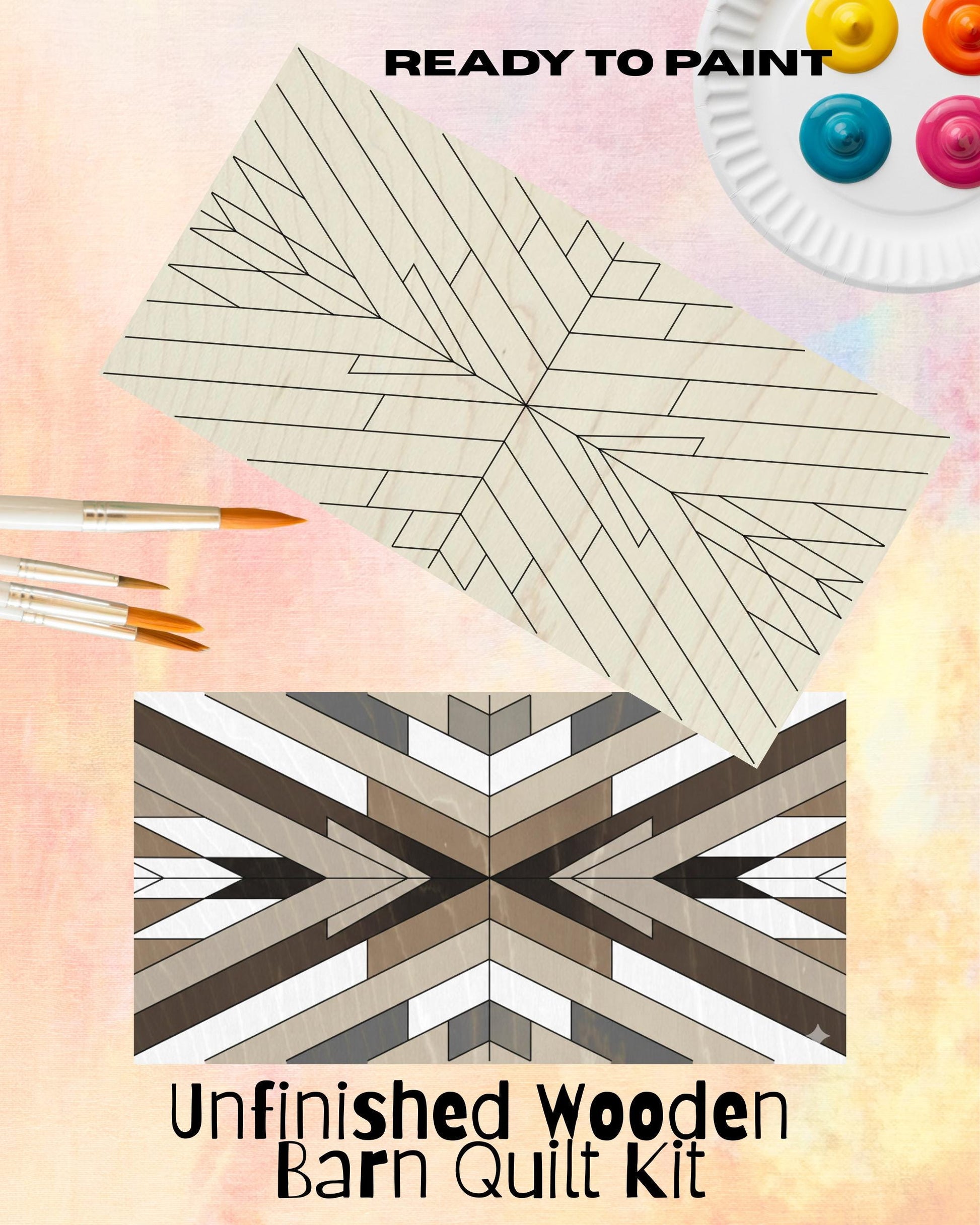 Aztec Barn Quilt Pattern: Paintable Wood Craft Kit | DIY Barn Quilt Kit Modern Southwest Style Crafts - A Vision to Remember