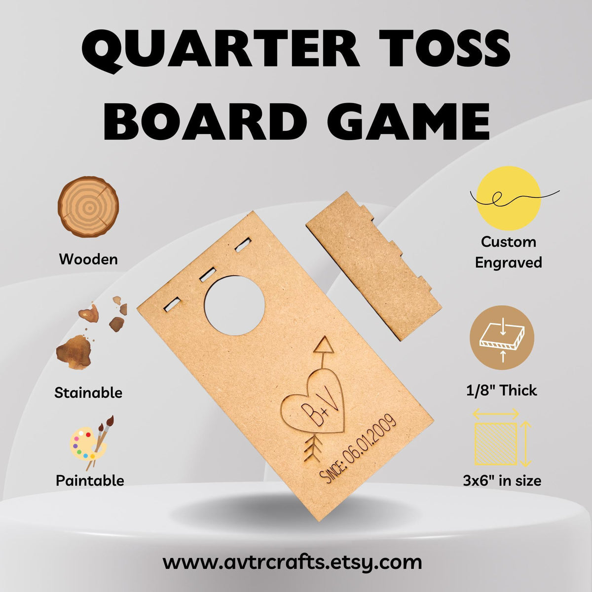 Mini wooden cornhole coin toss game board