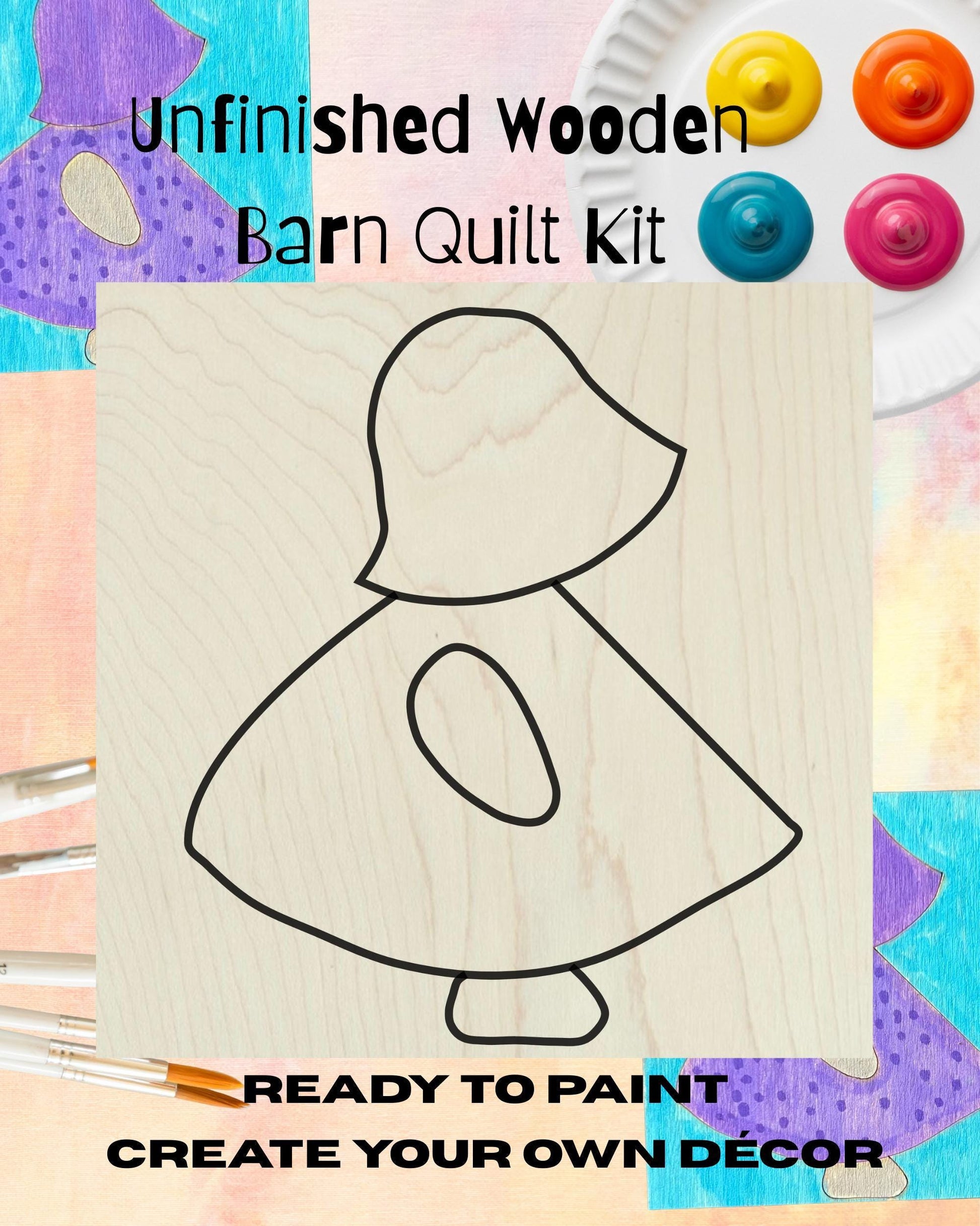 Sun Bonnet Sue Quilt Unfinished Wood Sign | Vintage Baby Doll | Wooden Dutch Girl Barn Quilt Craft Kit | Paintable Wood Quilt Sign Wall Art - A Vision to Remember