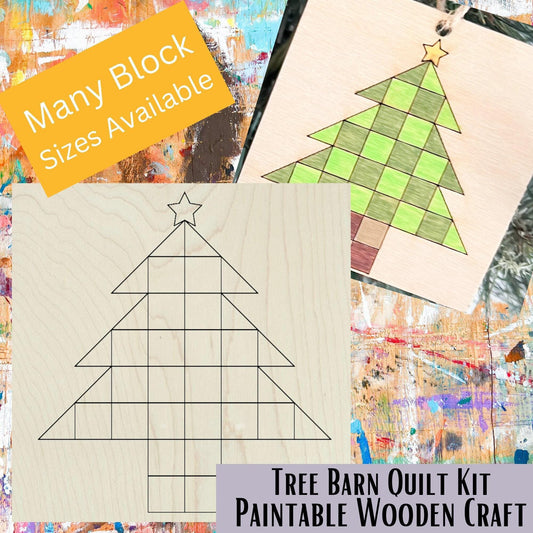 Christmas Tree Wooden Barn Quilt Block: Unfinished Quilt Kit for Painting | Quilt Paint Project Christmas Tree Quilt | - A Vision to Remember