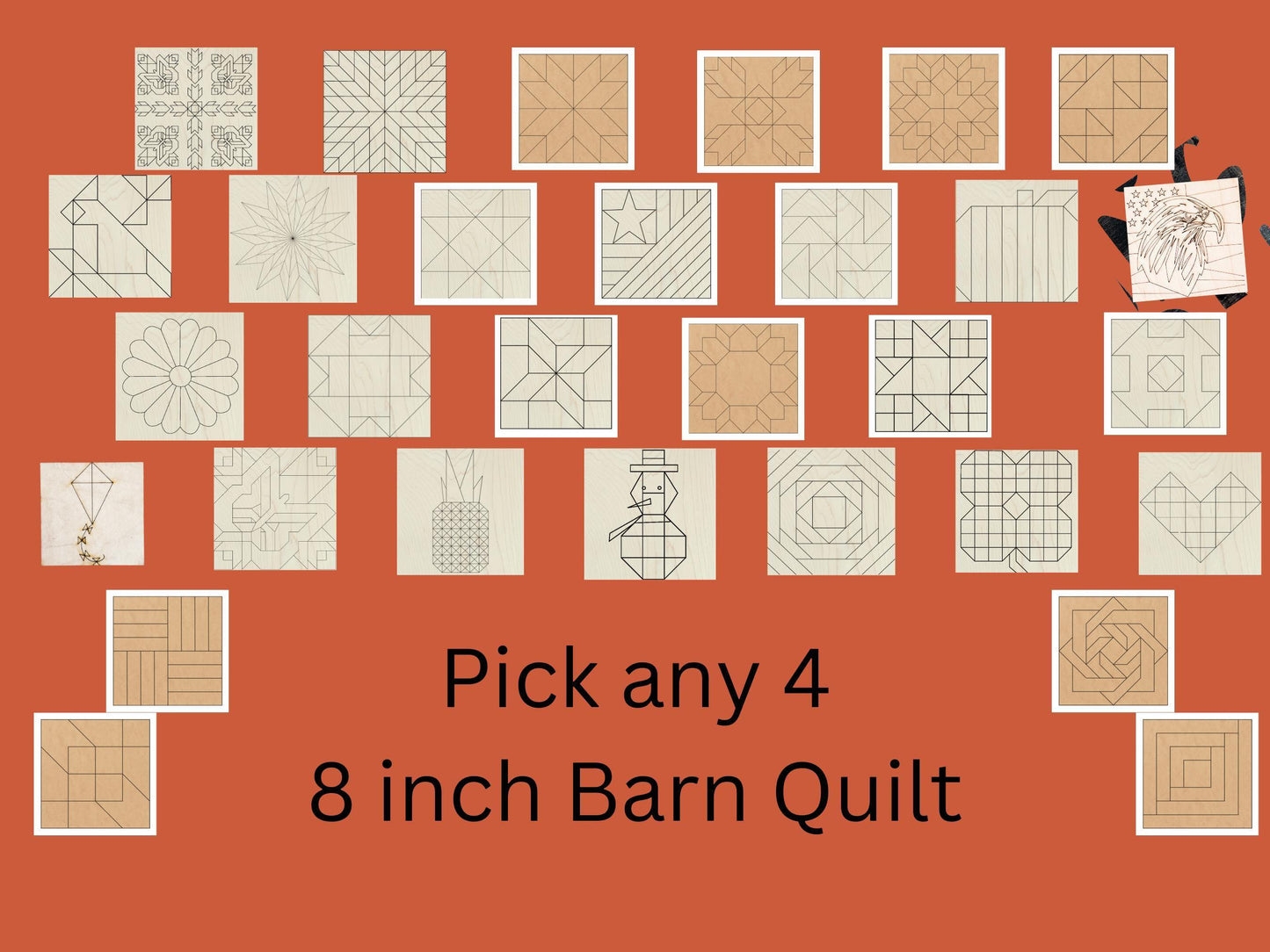 Pick 4 Wooden Barn Quilt Wood Sign | 8 Inch Unfinished DIY Craft Kit | Paint Your Coaster - A Vision to Remember