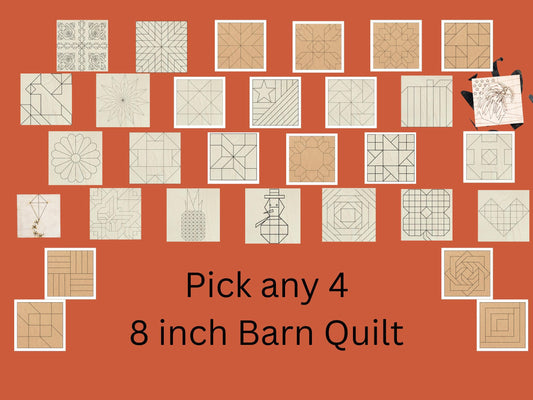 Pick 4 Wooden Barn Quilt Wood Sign | 8 Inch Unfinished DIY Craft Kit | Paint Your Coaster - A Vision to Remember