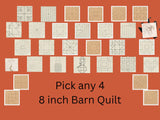 Pick 4 Wooden Barn Quilt Wood Sign | 8 Inch Unfinished DIY Craft Kit | Paint Your Coaster