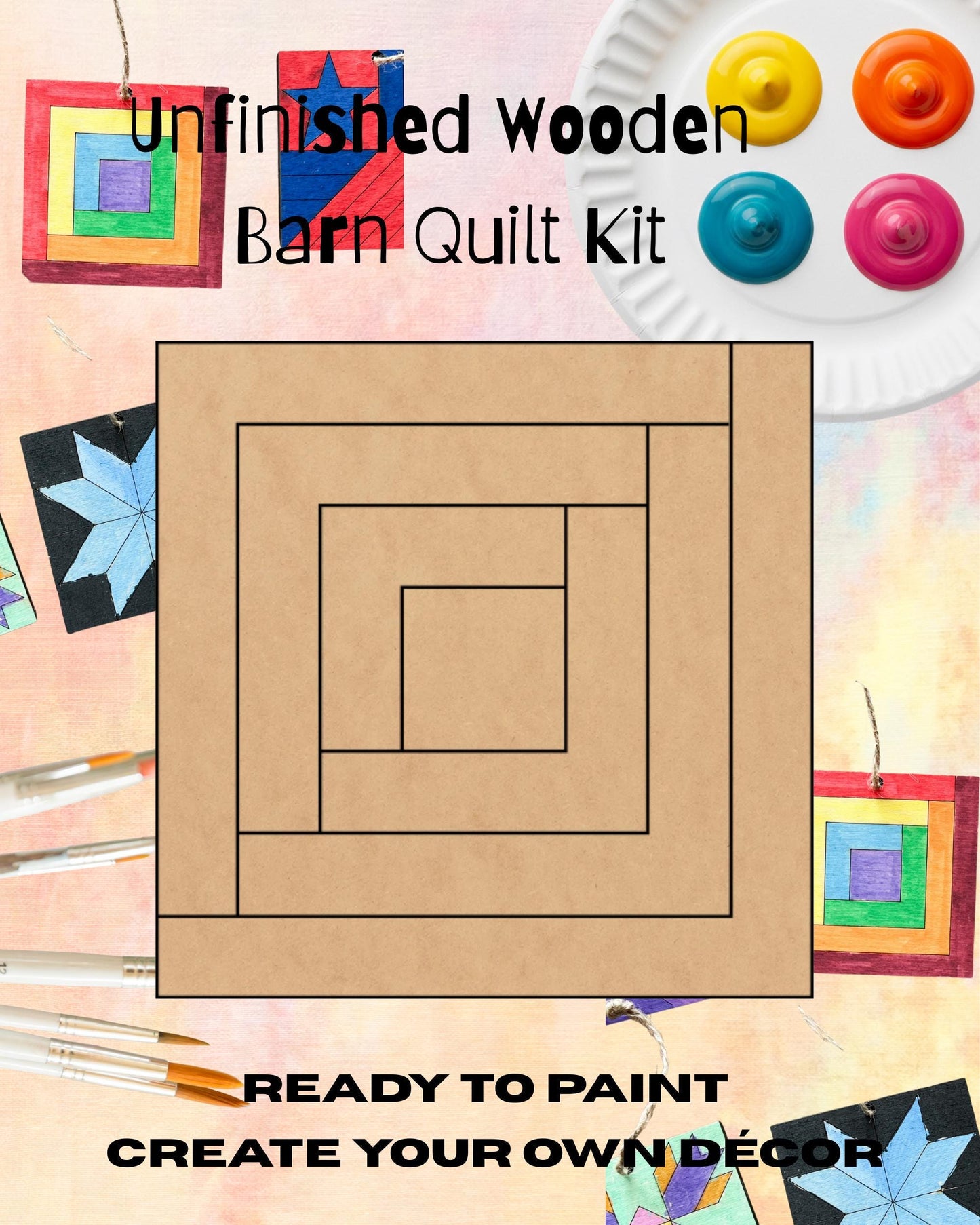 Log Cabin Barn Quilt Block: Unfinished Wood DIY Kit | Barn Quilt Designs - A Vision to Remember