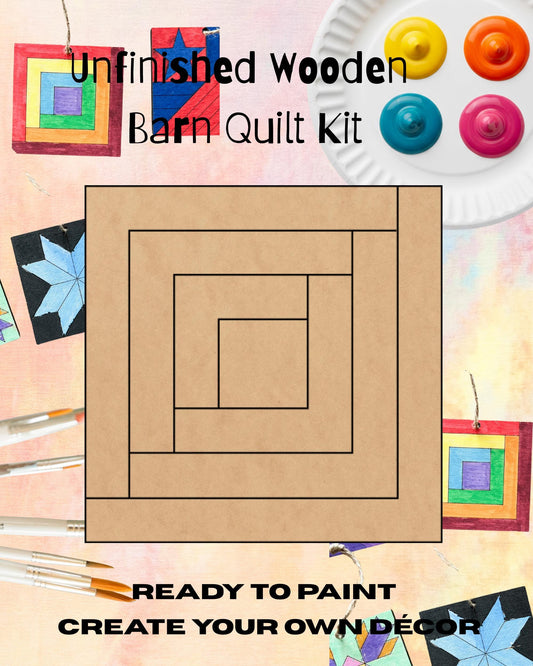 Log Cabin Barn Quilt Block: Unfinished Wood DIY Kit | Barn Quilt Designs - A Vision to Remember
