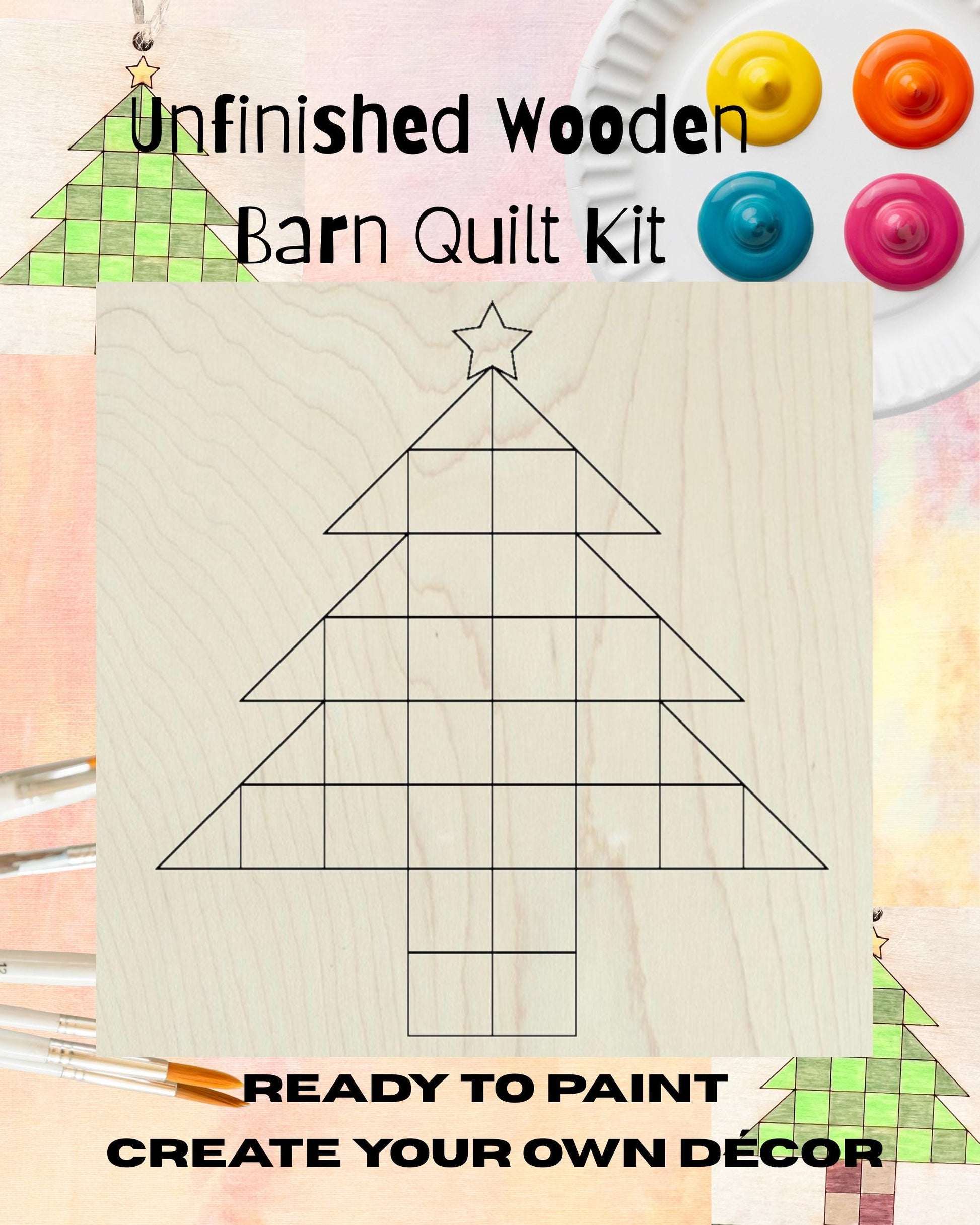 Christmas Tree Wooden Barn Quilt Block: Unfinished Quilt Kit for Painting | Quilt Paint Project Christmas Tree Quilt | - A Vision to Remember