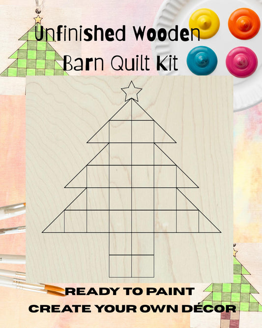 Christmas Tree Wooden Barn Quilt Block: Unfinished Quilt Kit for Painting | Quilt Paint Project Christmas Tree Quilt | - A Vision to Remember