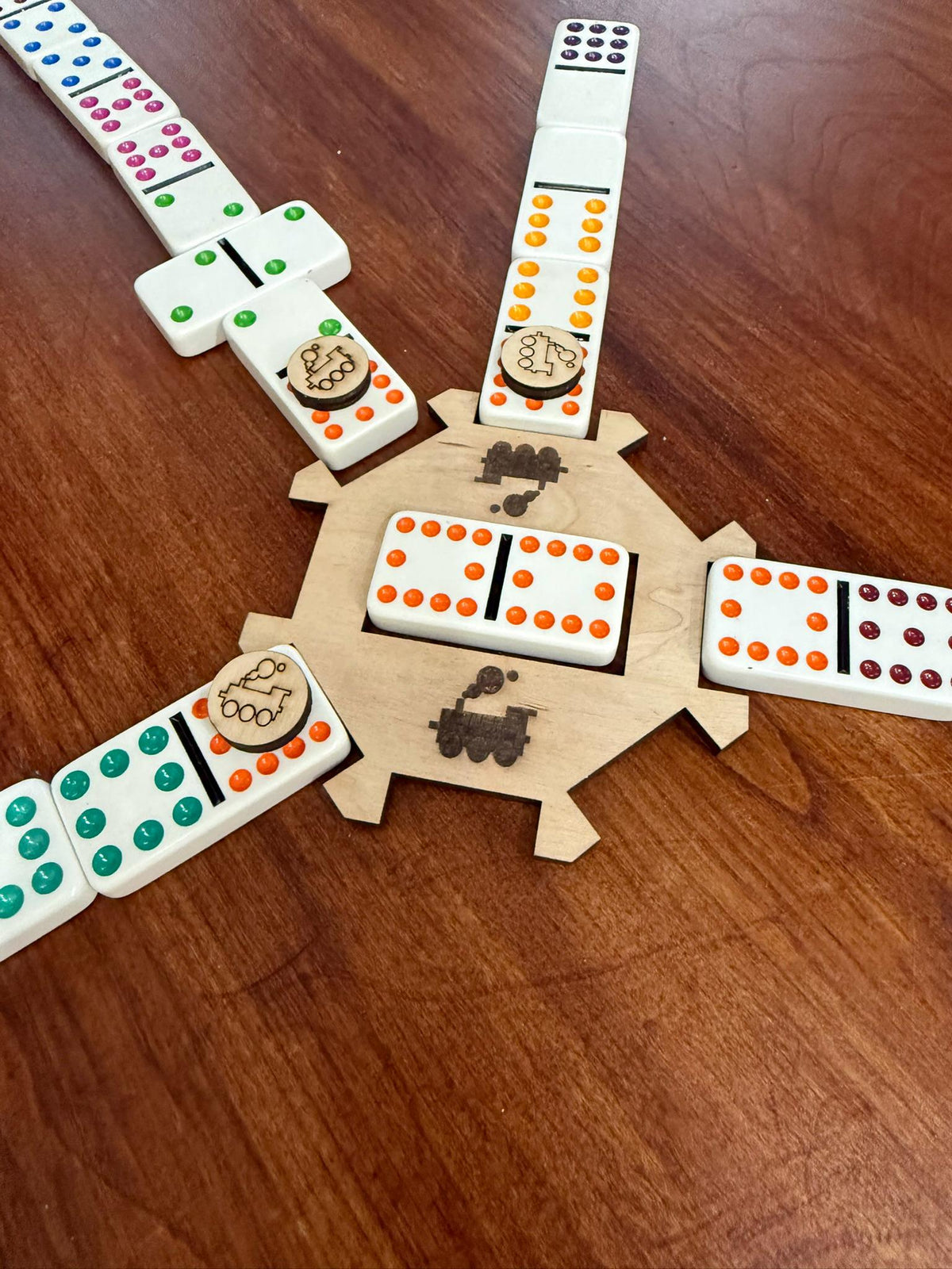 Personalized engraved wooden Mexican Train domino hub